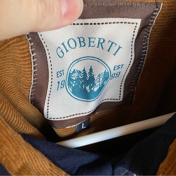 Gioberti Flannel Shirt Mens Size Large Brushed Navy Corduroy Contrast Collar NWT - Picture 6 of 6